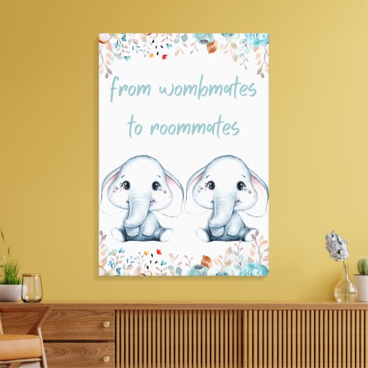 Wombmates to Roommates Elephant Nursery Wall Art Canvas Afdruk (Insitu (Woonkamer))