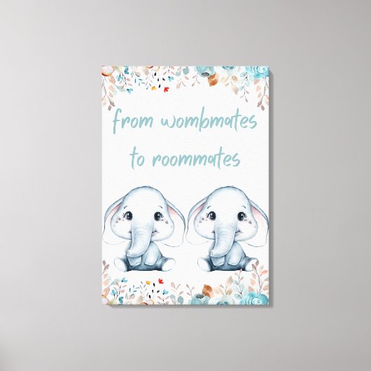 Wombmates to Roommates Elephant Nursery Wall Art Canvas Afdruk (Voorkant)