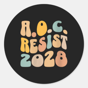 Women AOC 2028 voor President Resist Wavy Alexandr Ronde Sticker