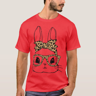 Women Bunny Face Leopard Glasses Headband Happy Ea T-shirt