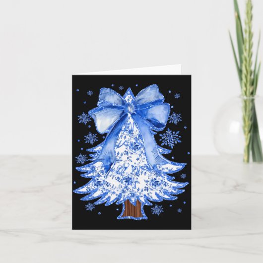 Women Christmas Tree Chinoiserie Blue Floral Coque Kaart (Voorkant)