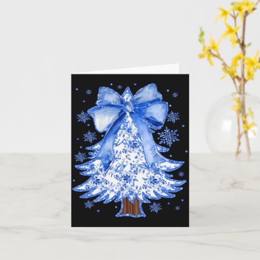 Women Christmas Tree Chinoiserie Blue Floral Coque Kaart (Gele Bloem)