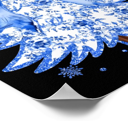 Women Christmas Tree Chinoiserie Blue Floral Coque Poster (Hoek)