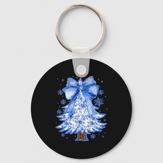Women Christmas Tree Chinoiserie Blue Floral Coque Sleutelhanger (Voorkant)