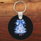 Women Christmas Tree Chinoiserie Blue Floral Coque Sleutelhanger (Voorkant)