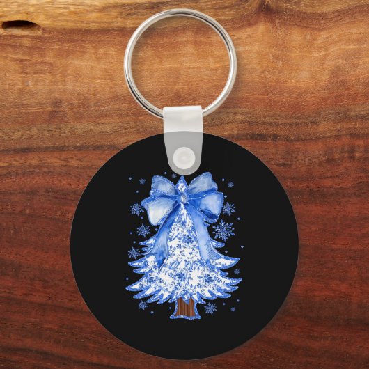 Women Christmas Tree Chinoiserie Blue Floral Coque Sleutelhanger (Voorkant)
