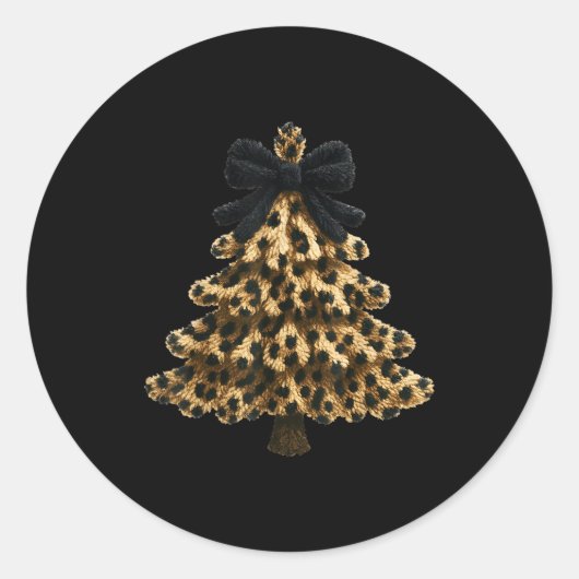 Women Coquette Bow Leopard Christmas Tree Xmas Hol Ronde Sticker (Voorkant)