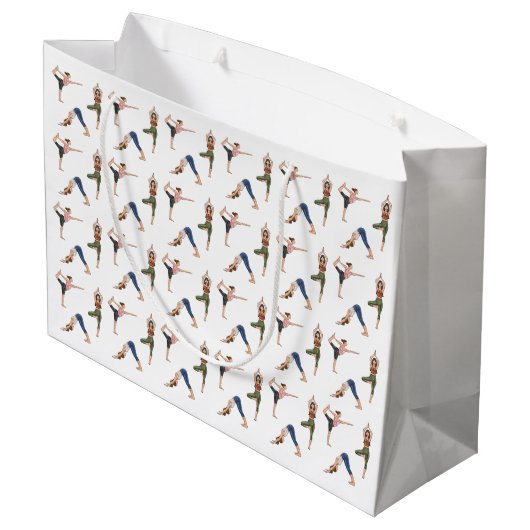 Women Doing Yoga Poses Cool Workout Pattern Groot Cadeauzakje (Achterkant Gekanteld)