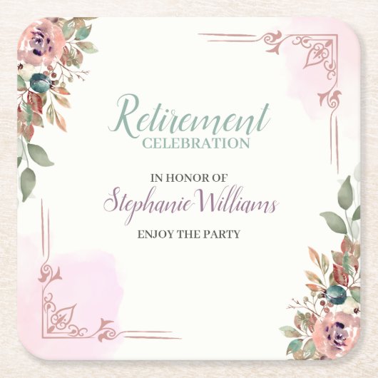 Women Floral Classic Elegant Retirement Party Kartonnen Onderzetters (Voorkant)