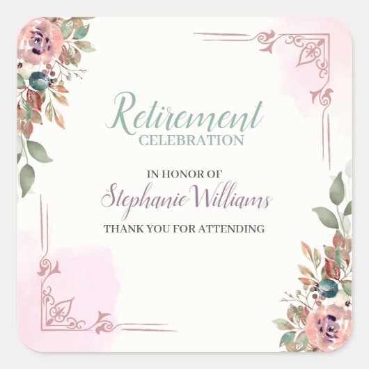 Women Floral Classic Elegant Retirement Party Vierkante Sticker (Voorkant)