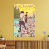 Women Fly Fishing - Clackamas, Oregon Canvas Afdruk (Insitu (Woonkamer))