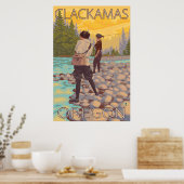 Women Fly Fishing - Clackamas, Oregon Poster (Keuken)