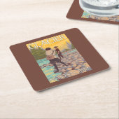 Women Fly Fishing - Glacier National Park, MT Kartonnen Onderzetters (Schuin)