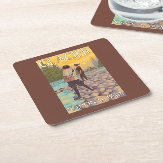 Women Fly Fishing - Glacier National Park, MT Kartonnen Onderzetters (Schuin)