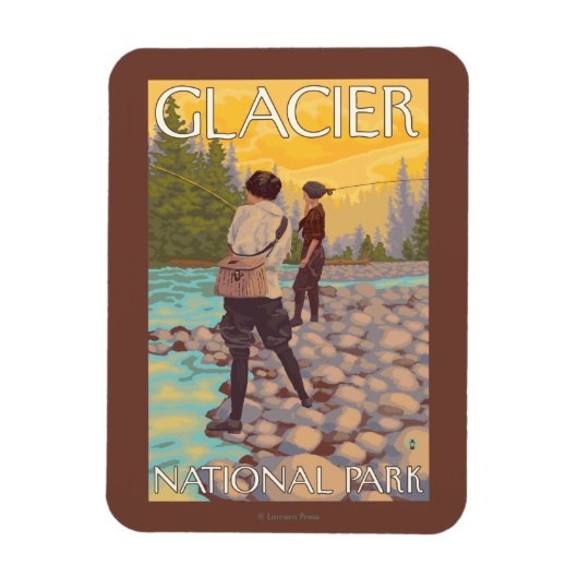 Women Fly Fishing - Glacier National Park, MT Magneet (Verticaal)