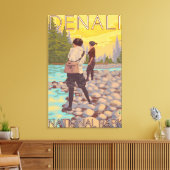 Women Fly Fishing - Nationaal Park Denali, Canvas Afdruk (Insitu (Woonkamer))