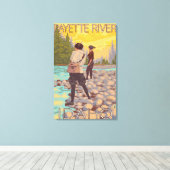 Women Fly Fishing - Payette River Canvas Afdruk (Insitu (Houten vloer))