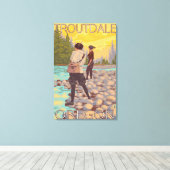 Women Fly Fishing - Troutdale, Oregon Canvas Afdruk (Insitu (Houten vloer))