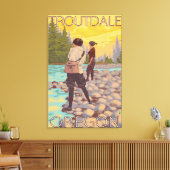 Women Fly Fishing - Troutdale, Oregon Canvas Afdruk (Insitu (Woonkamer))