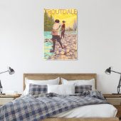 Women Fly Fishing - Troutdale, Oregon Canvas Afdruk (Insitu (Slaapkamer))