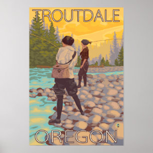 Women Fly Fishing - Troutdale, Oregon Poster