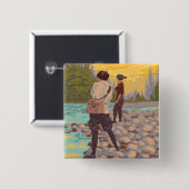 Women Fly Fishing - Wyoming Vierkante Button 5,1 Cm (Voorkant /achterkant)