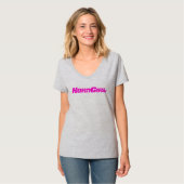 Women Gray V Neck HornGirl T-shirt (Voorkant volledig)