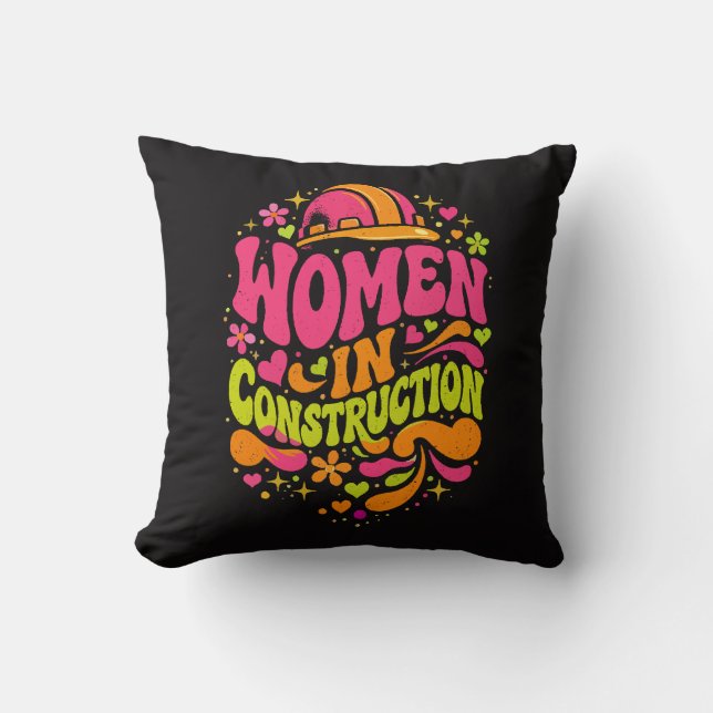 Women In Construction Retro Empowerment Kussen (Voorkant)