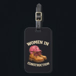 Women in Construction Work Boots and Hard Hat Bagagelabel<br><div class="desc">Illustration of rugged work boots with pink laces and a safety helmet celebrating women in construction. A bold visual for skilled trades,  construction sites and strong professionals building the future.</div>
