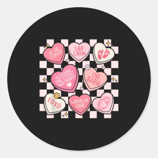 Women Labor And Delivery Nurse Hearts Candy Valent Ronde Sticker (Voorkant)