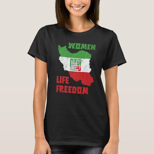 Women Life Freedom Iran Zan Zendegi Azadi Map Flag T-shirt (Voorkant)