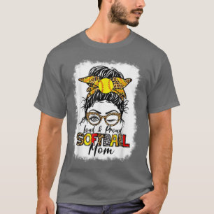 Women Loud & Proud Softball Mom Messy Bun Leopard T-shirt