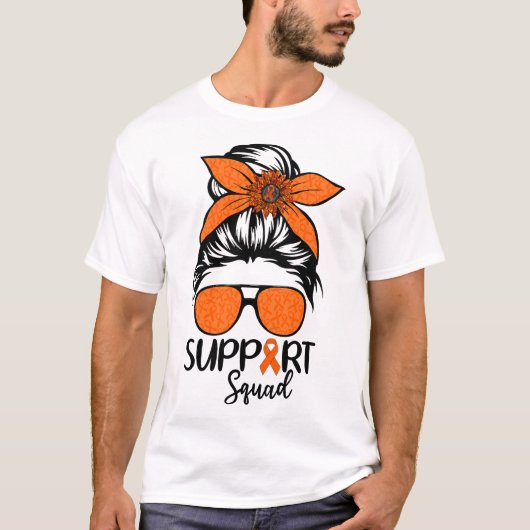 Women Messy Bun Support Squad Leukemia Awareness T-shirt (Voorkant)