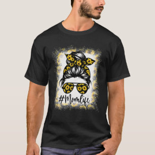 Women Mom Life Bleached Mom Life Leopard Messy Bun T-shirt