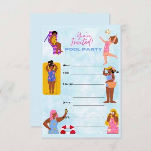 Women Pool party Kaart (Voorkant / Achterkant)