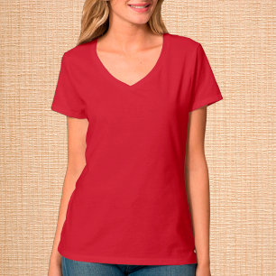 Women Red V-Neck T-Shirt / Customize
