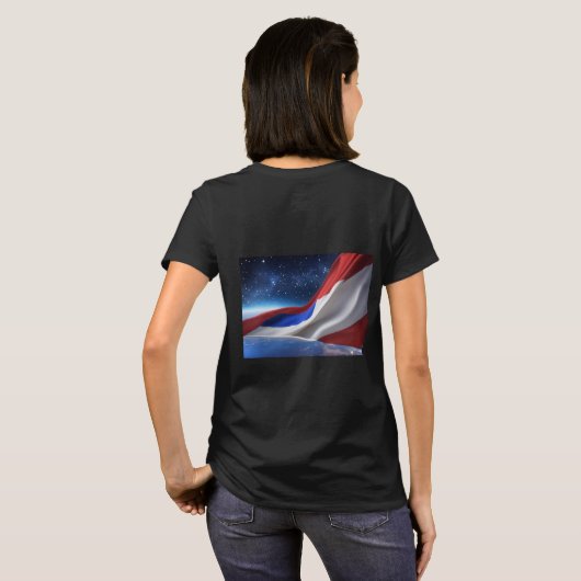 Women’s Basic T-Shirt with USA Flag Logo (Achterkant volledig)