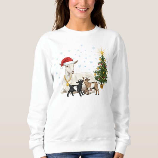 Women’s Christmas Goat Sweatshirt Peaceful Farm  (Voorkant)