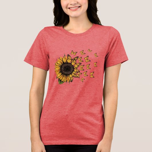 Women’s Sunflower Butterfly Nature Graphic Tri-Blend Shirt (Voorkant)