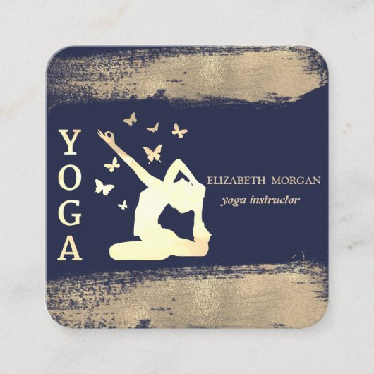 Women Silhouette Faux Gold Brush Stroke Vierkante Visitekaartje (Voorkant)