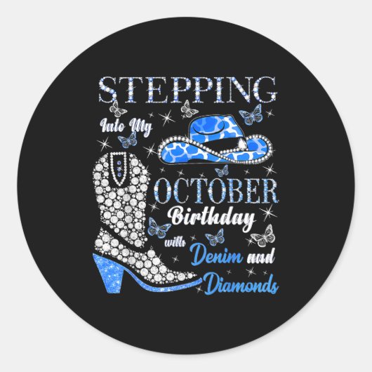 Women Stepping Into My October Birthday With God G Ronde Sticker (Voorkant)
