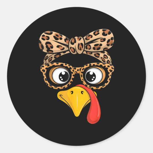 Women Thanksgiving Outfit Girls Turkey Face Leopar Ronde Sticker (Voorkant)