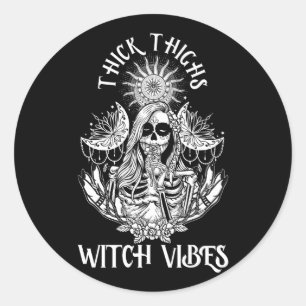Women Thick Thighs Witch Vibes Halloween Moon Witc Ronde Sticker