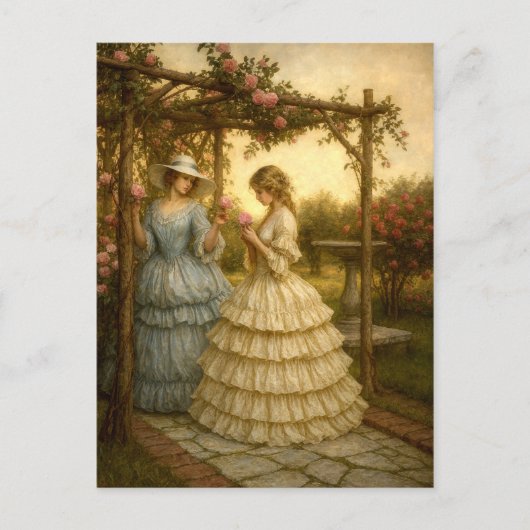 Women Under Rose Arbor In Victorian Era Garden  Briefkaart (Voorkant)