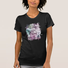*~* Women Zen Buddha Flowers Pastel Black T-Shirt