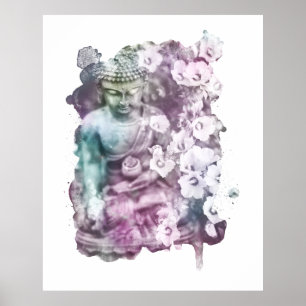 *~* Women Zen Buddha Meditate Flowers Pastel Poster