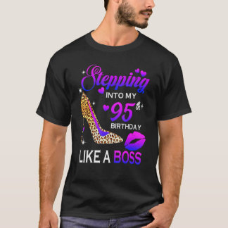 Womens 95th Verjaardag Stepping In 95 Leopard Sho T-shirt
