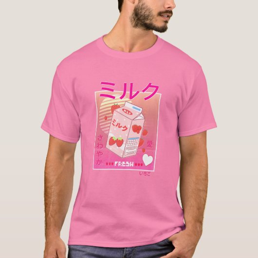 Womens Aardbei Melk Karton Kawaii Pink Aestheti T-shirt (Voorkant)