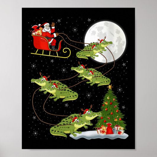 Womens Alligator Santa Sleigh Flying Funny Magical Poster (Voorkant)