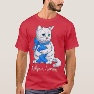 Womens Alopecia Awareness Month Blue Ribbon Cat VN T-shirt